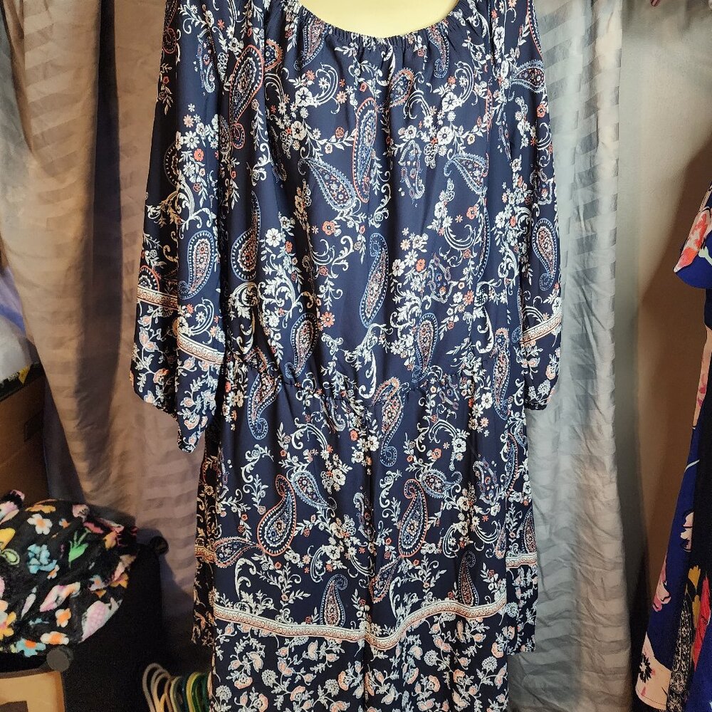Cato Blue Paisley Boho off The Shoulder Romper Size XL